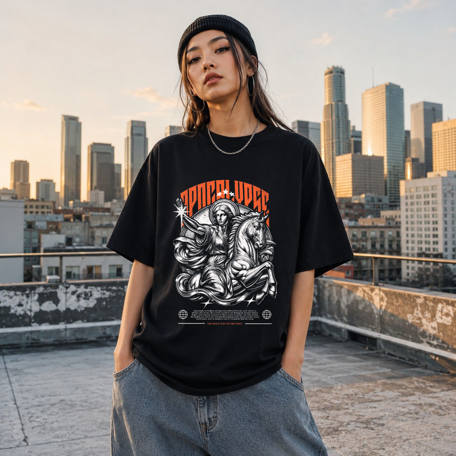 Apocalypse Renaissance Statue Warrior Horse T-Shirt – Dark Art / Renaissance Aesthetic Graphic Tee - Color: Black