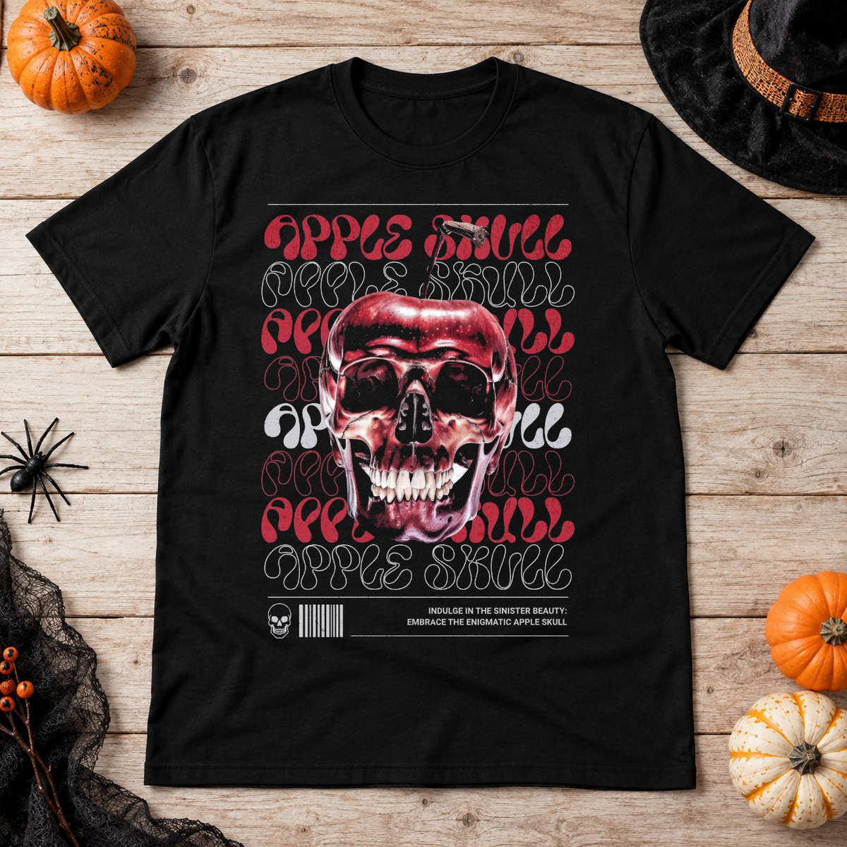 Apple Skull T-Shirt – Skull & Reaper Gothic Graphic Graphic Tee - Color: black