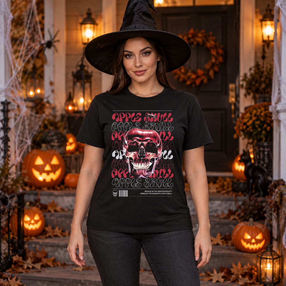 Apple Skull T-Shirt – Skull & Reaper Gothic Graphic Graphic Tee - Color: black