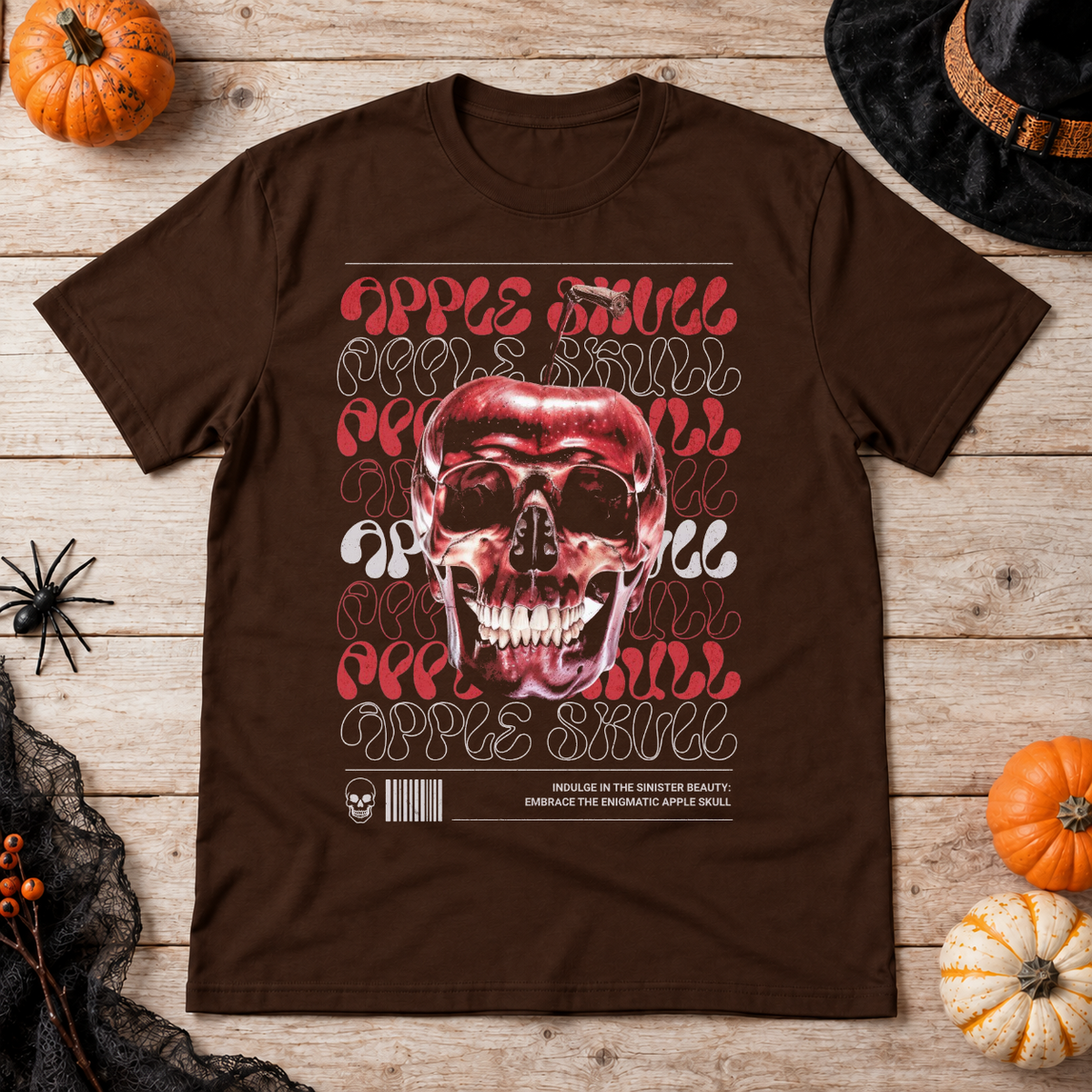 Apple Skull T-Shirt – Skull & Reaper Gothic Graphic Graphic Tee - Color: chocolate