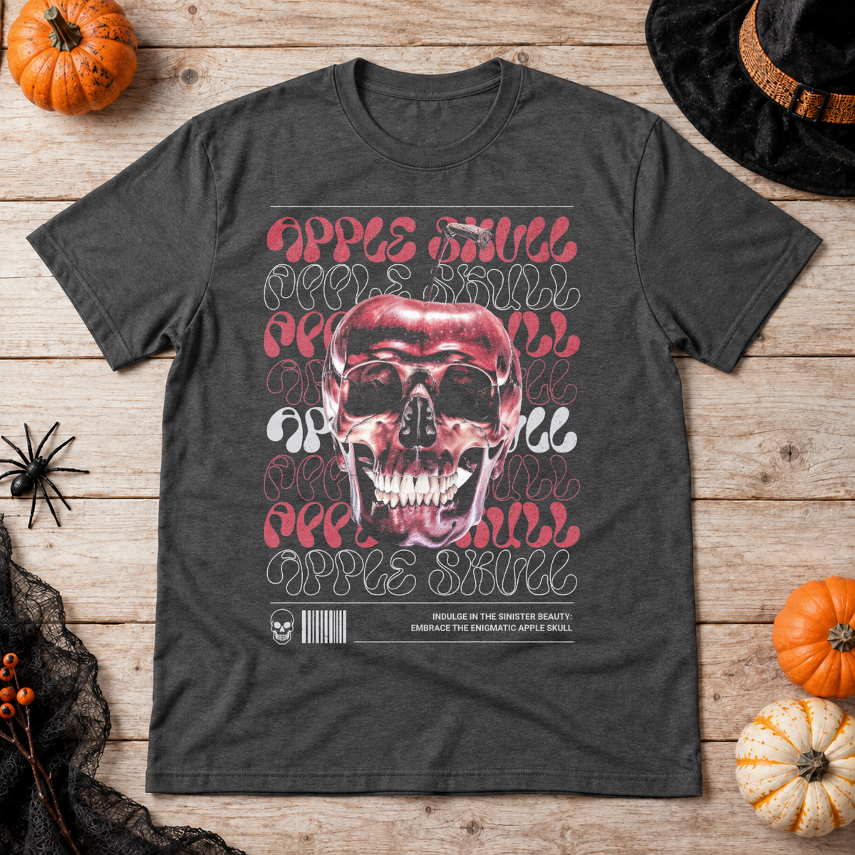 Apple Skull T-Shirt – Skull & Reaper Gothic Graphic Graphic Tee - Color: dark heather