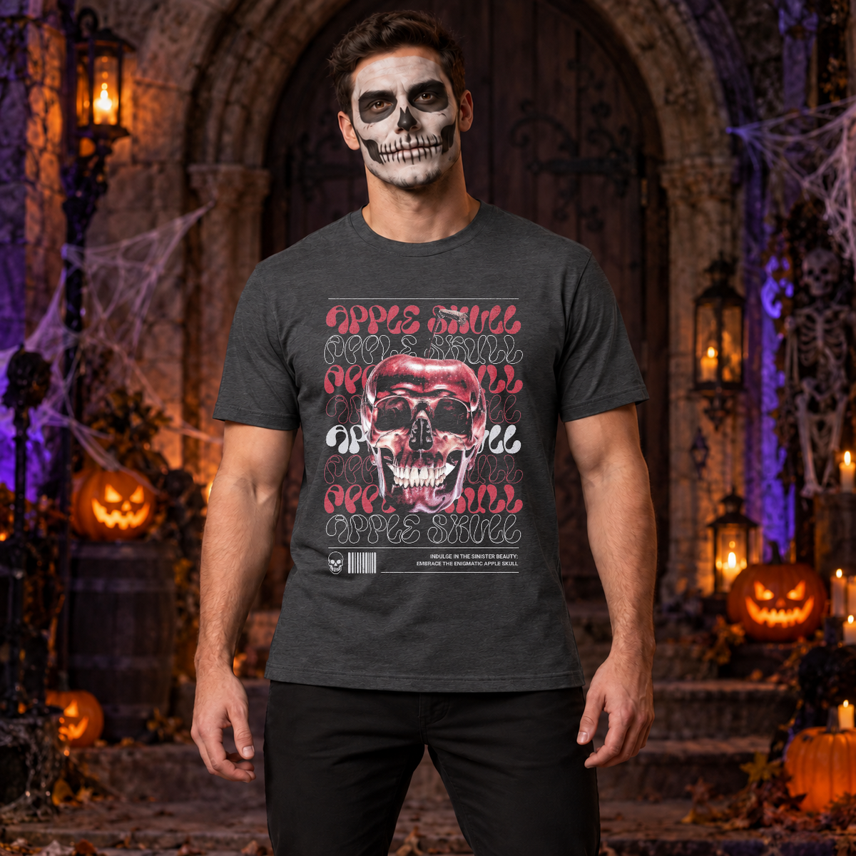 Apple Skull T-Shirt – Skull & Reaper Gothic Graphic Graphic Tee - Color: dark heather