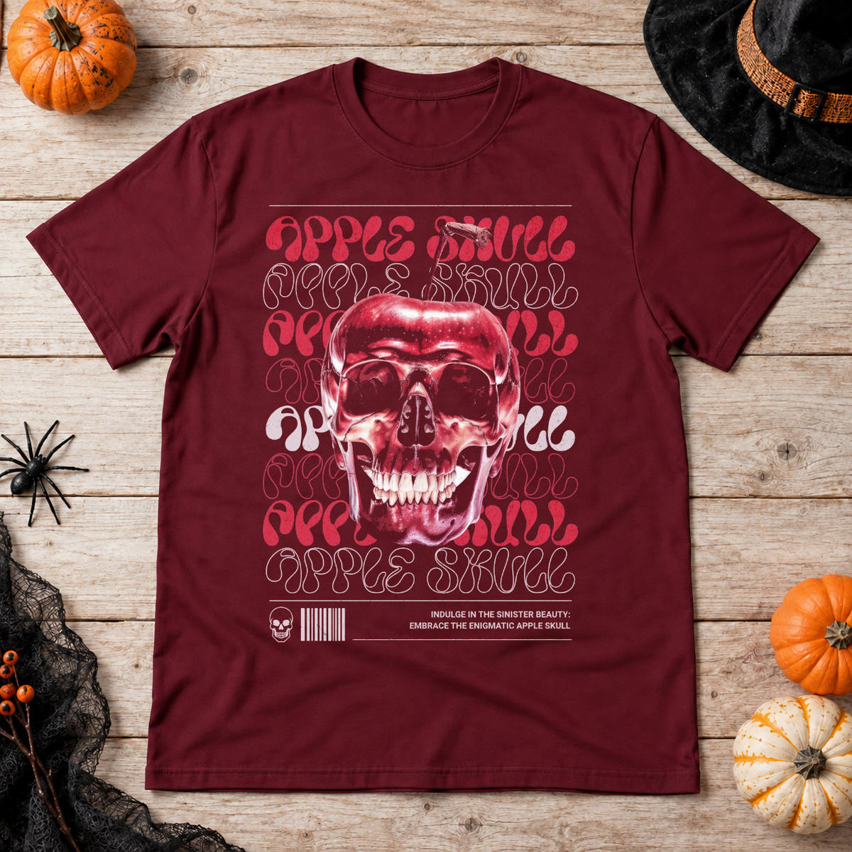 Apple Skull T-Shirt – Skull & Reaper Gothic Graphic Graphic Tee - Color: maroon