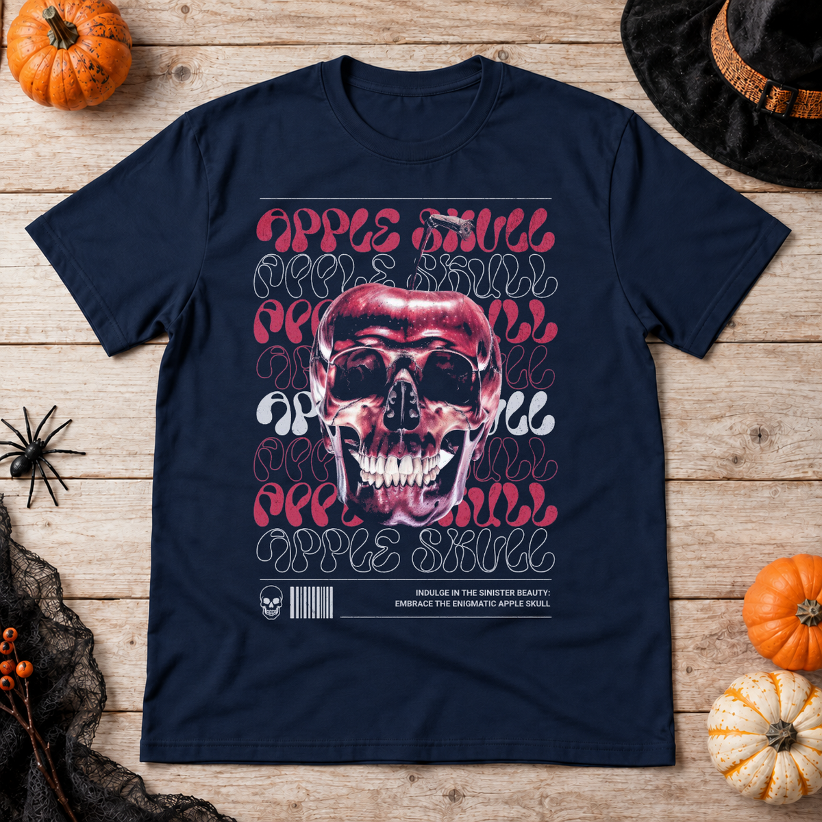Apple Skull T-Shirt – Skull & Reaper Gothic Graphic Graphic Tee - Color: navy