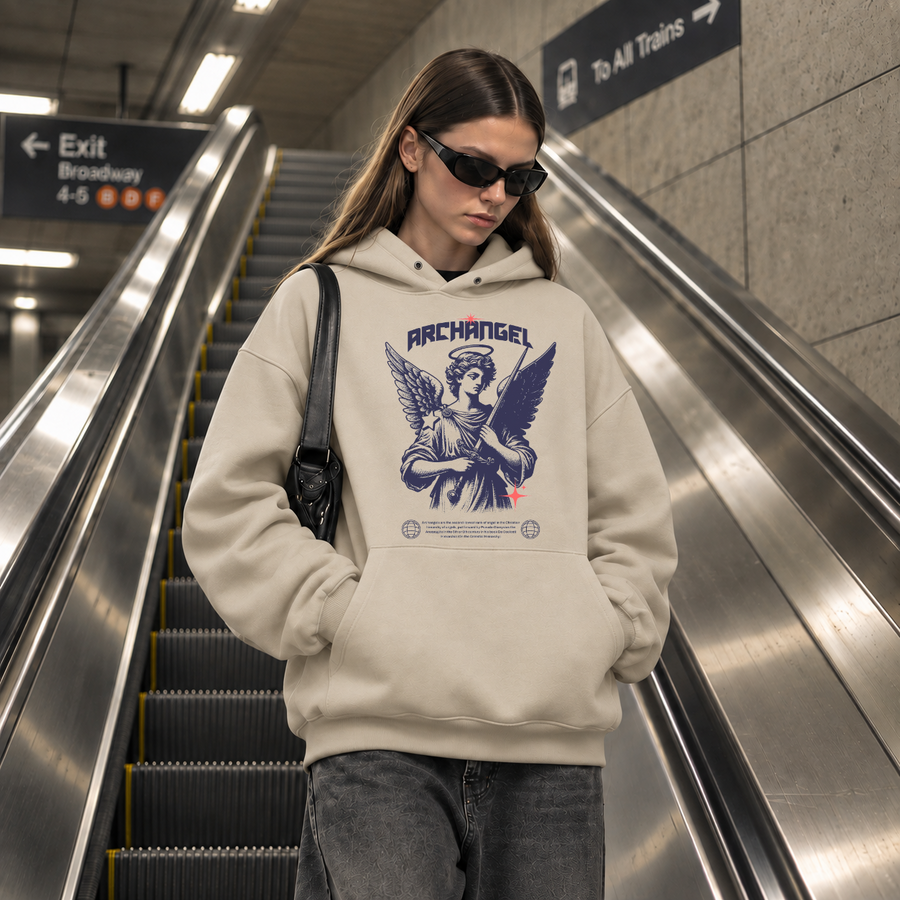Archangel Renaissance Angel Hoodie – Dark Art / Renaissance Aesthetic Graphic Hoodie - Color: sand