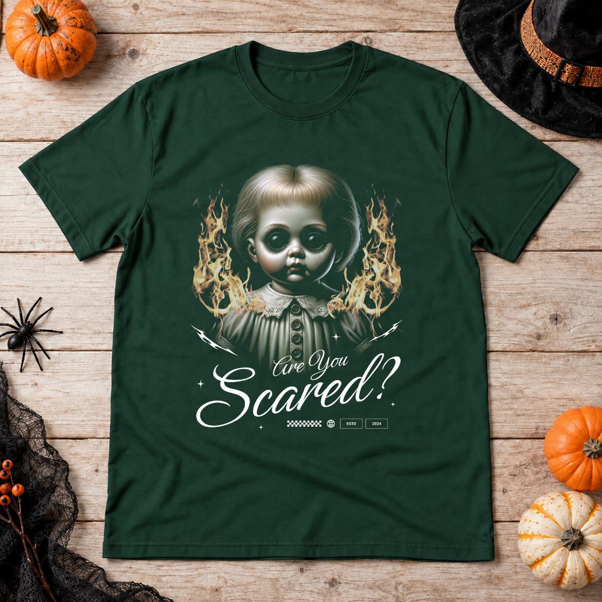 Are You Scared T-Shirt – Dark Streetwear Graphic Design Graphic Tee - Color: forest green