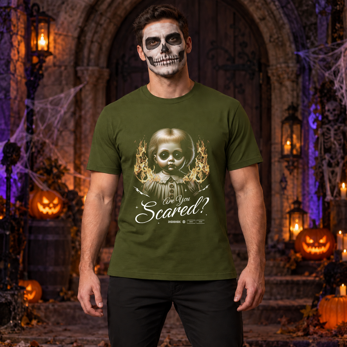 Are You Scared T-Shirt – Dark Streetwear Graphic Design Graphic Tee - Color: military green