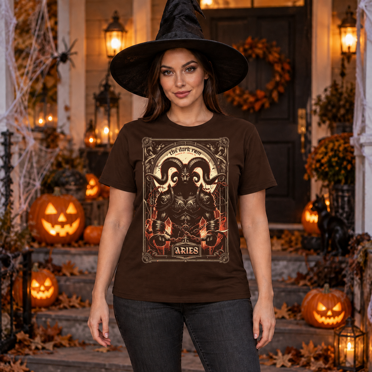 Aries T-Shirt – Dark Editorial Graphic Design Graphic Tee - Color: chocolate