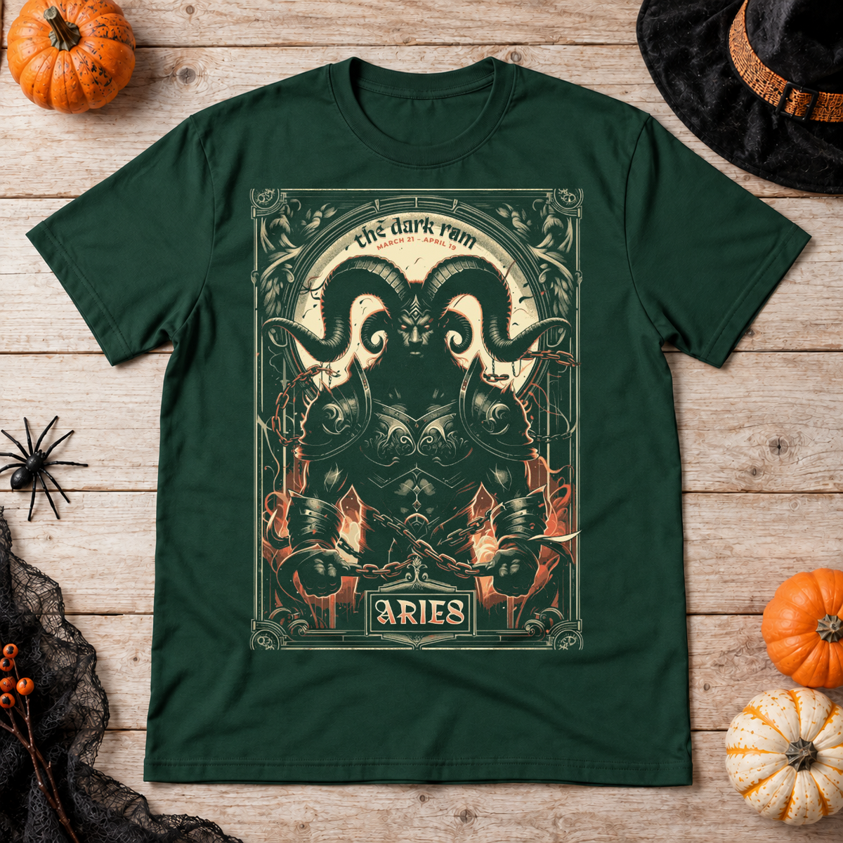 Aries T-Shirt – Dark Editorial Graphic Design Graphic Tee - Color: forest green