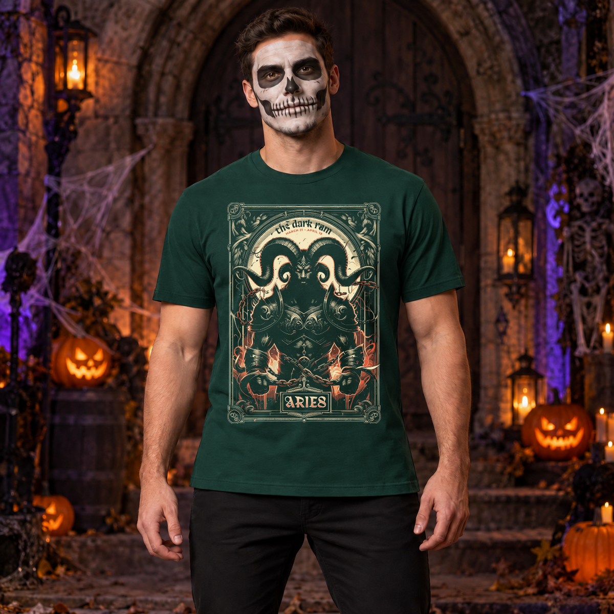 Aries T-Shirt – Dark Editorial Graphic Design Graphic Tee - Color: forest green