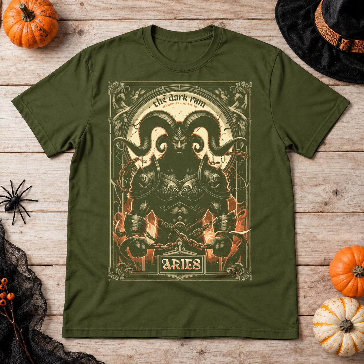 Aries T-Shirt – Dark Editorial Graphic Design Graphic Tee - Color: military green