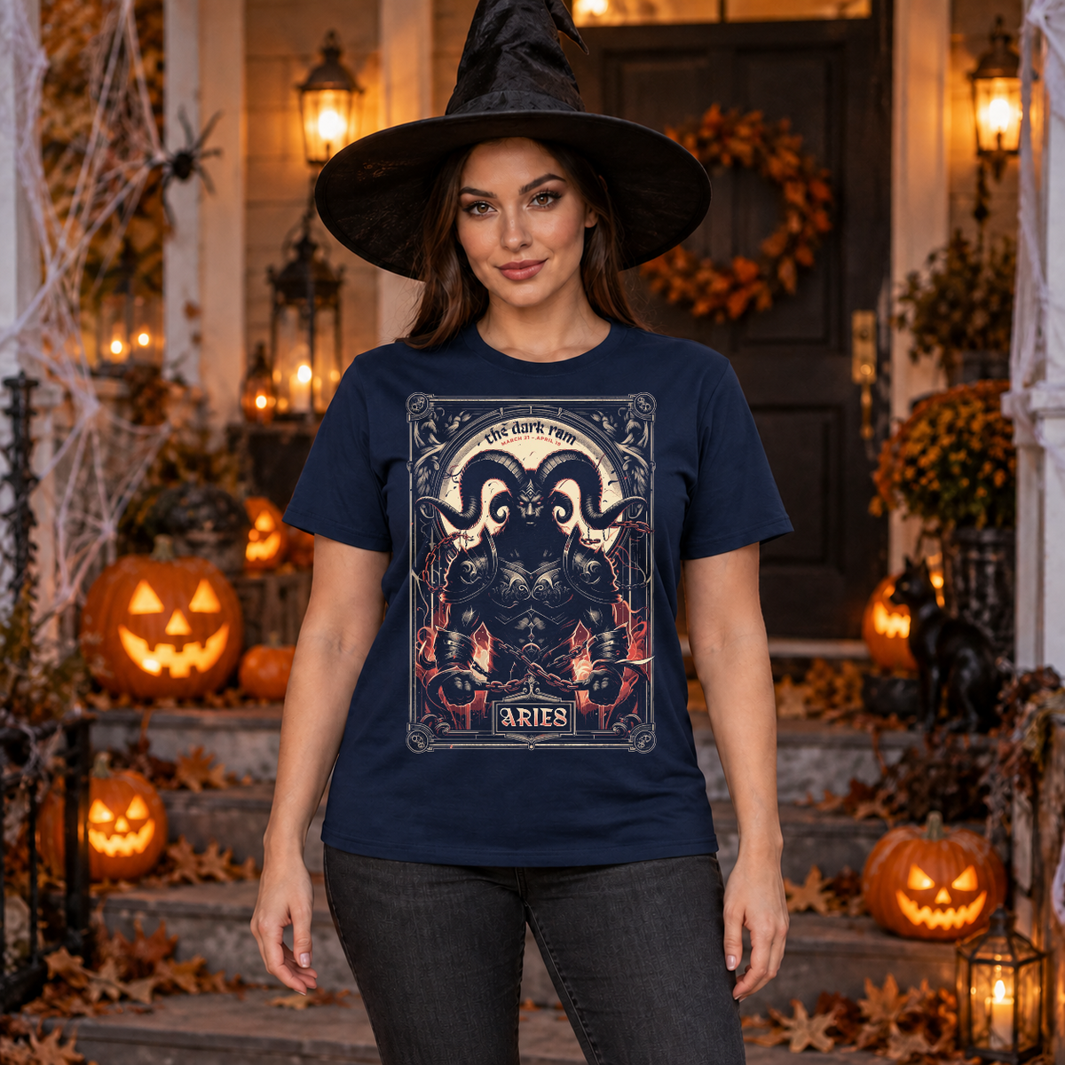 Aries T-Shirt – Dark Editorial Graphic Design Graphic Tee - Color: navy