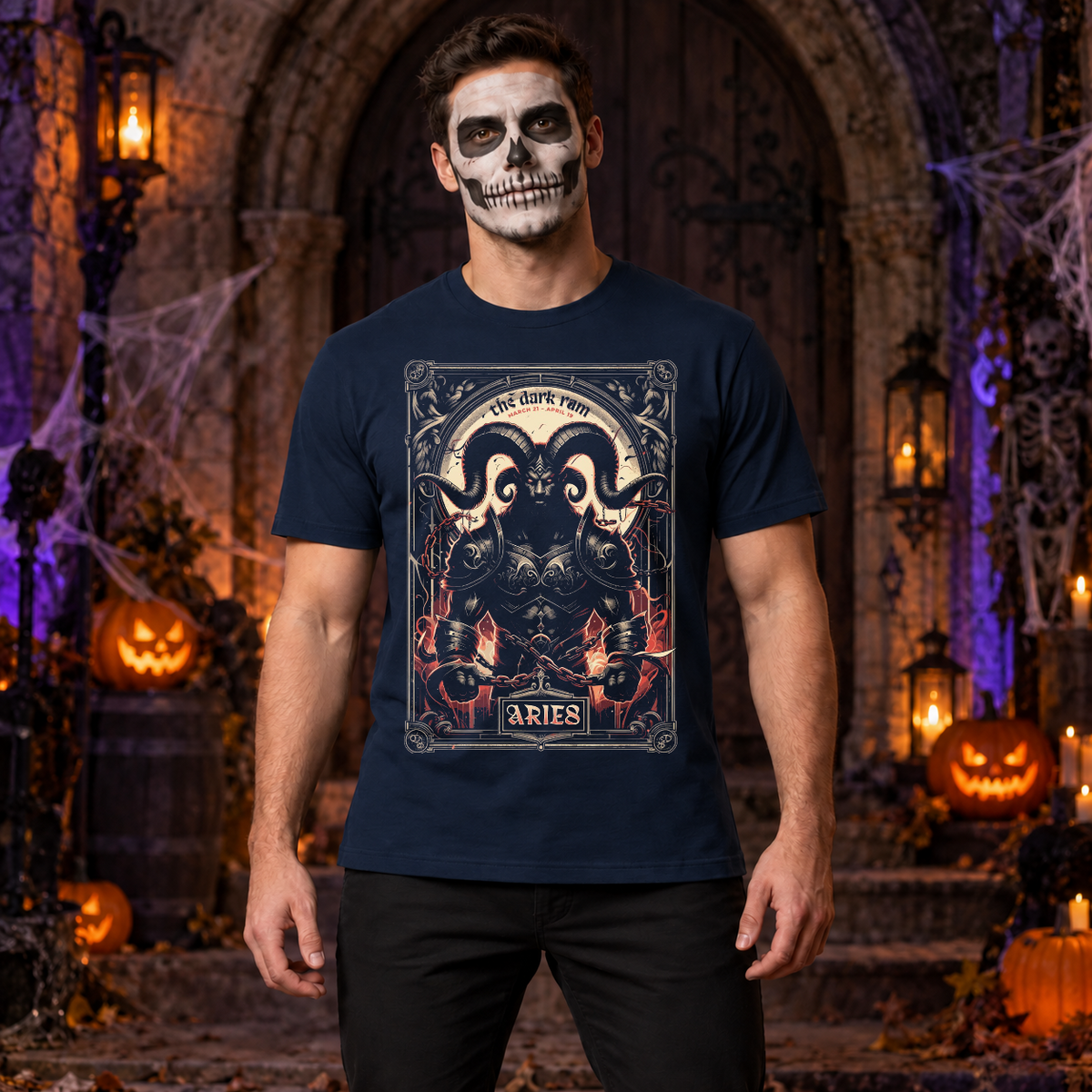 Aries T-Shirt – Dark Editorial Graphic Design Graphic Tee - Color: navy