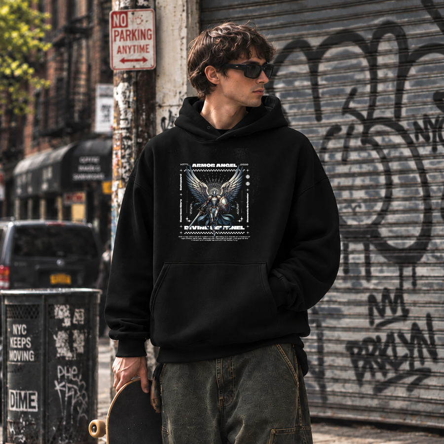 Armor Angel Divine Sentinel Hoodie – Dark Art / Renaissance Aesthetic Graphic Hoodie - Color: black