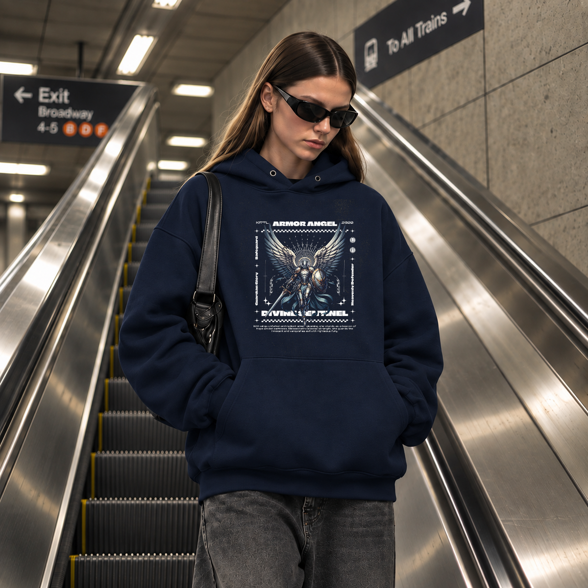 Armor Angel Divine Sentinel Hoodie – Dark Art / Renaissance Aesthetic Graphic Hoodie - Color: navy
