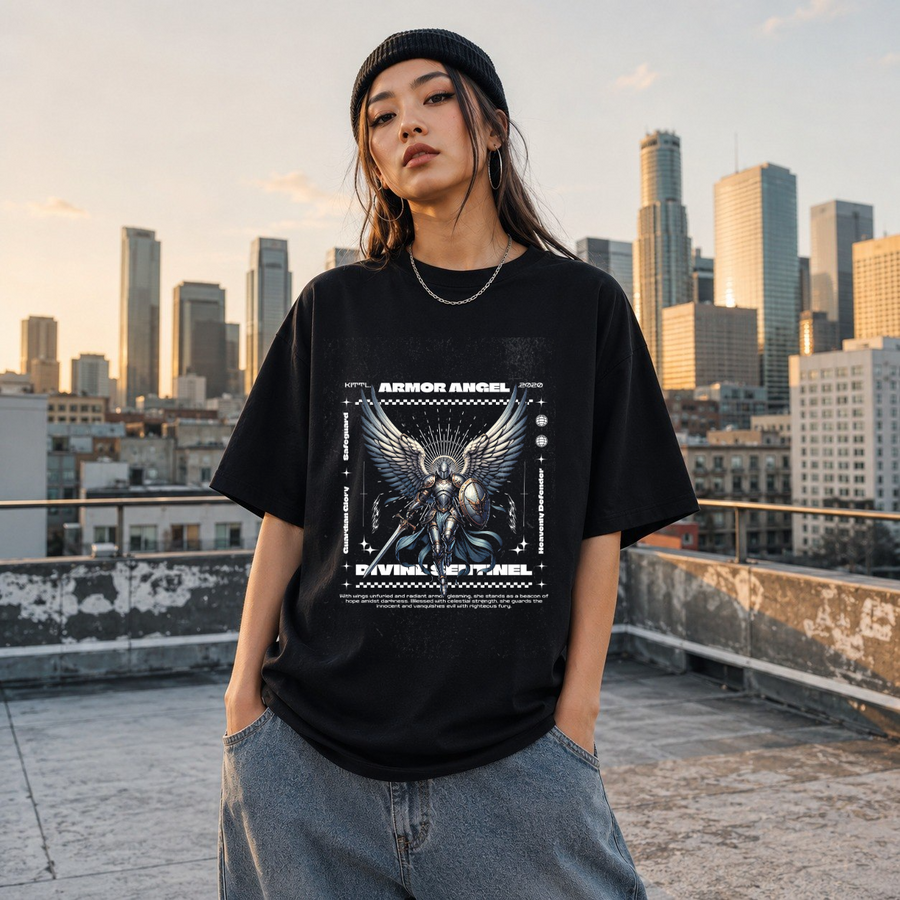 Armor Angel Divine Sentinel T-Shirt – Dark Art / Renaissance Aesthetic Graphic Tee - Color: Black