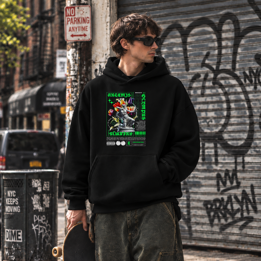 Artemis Olympus Hoodie – Religious Imagery Collage Graphic Hoodie - Color: black
