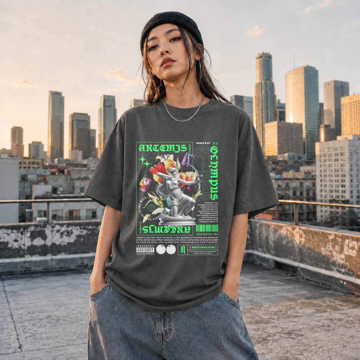 Artemis Olympus T-Shirt – Religious Imagery Collage Graphic Tee - Color: Dark Heather