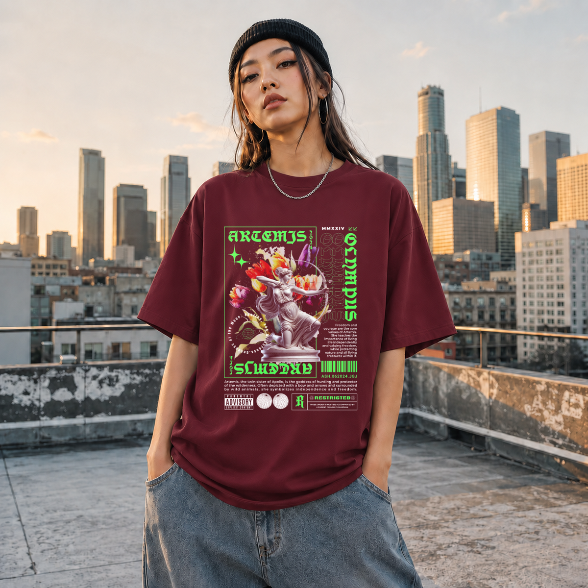 Artemis Olympus T-Shirt – Religious Imagery Collage Graphic Tee - Color: Maroon