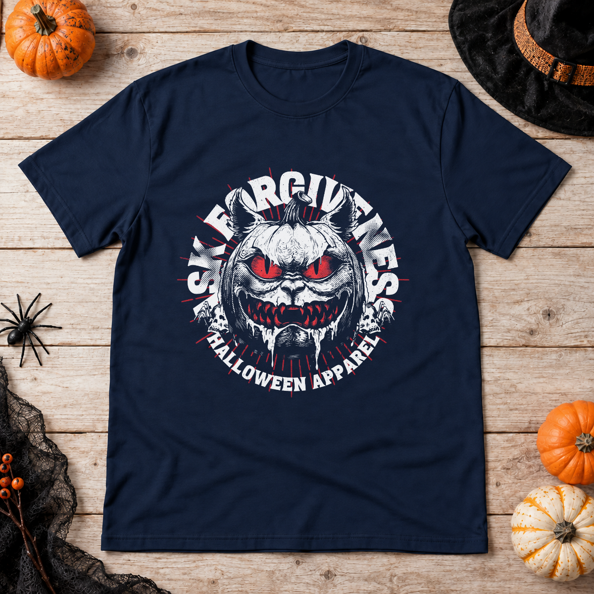 Ask Forgiveness T-Shirt – Classic Halloween Graphic Design Graphic Tee - Color: navy