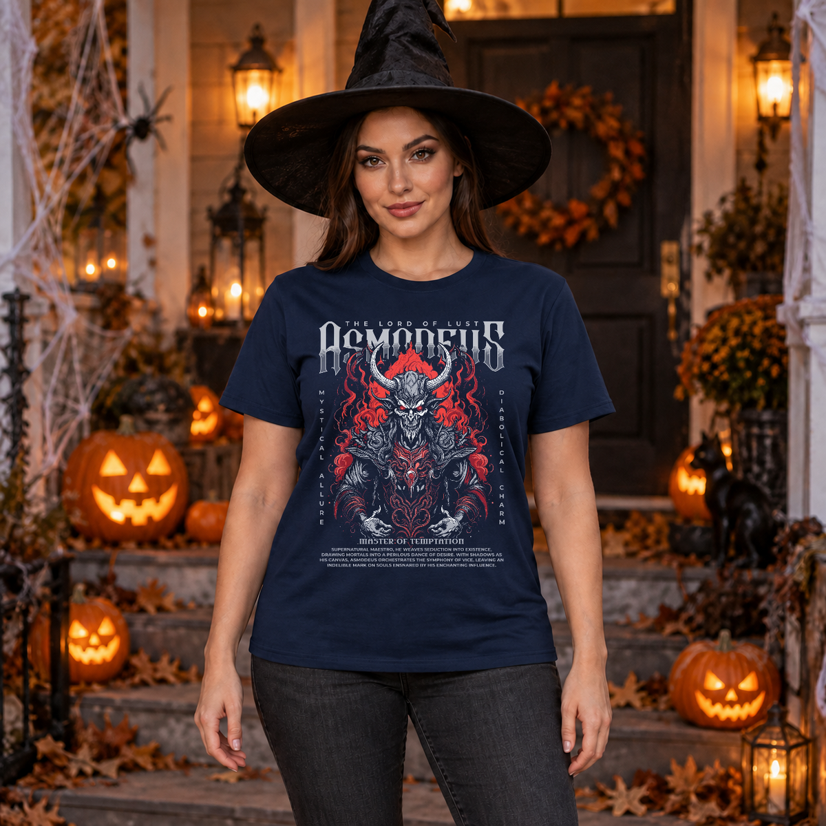 Asmodeus T-Shirt – Skull & Reaper Gothic Graphic Graphic Tee - Color: navy