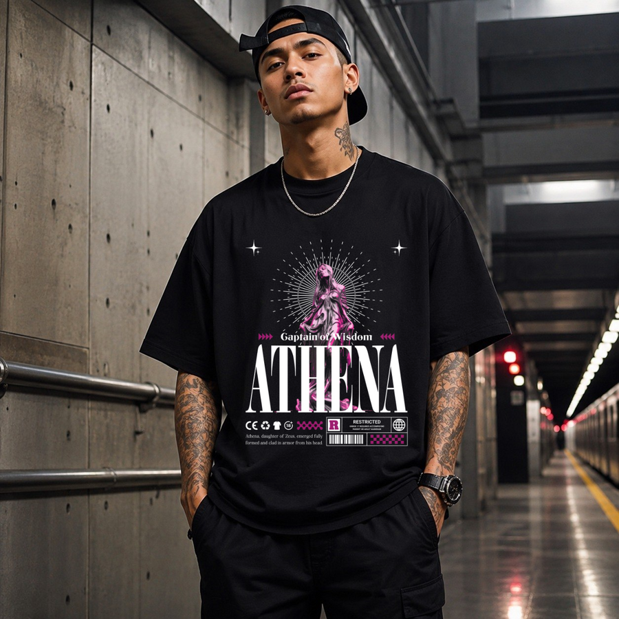 Athena Captain of Wisdom T-Shirt – Vintage Y2K / Acid Graphic Streetwear Tee - Color: Black