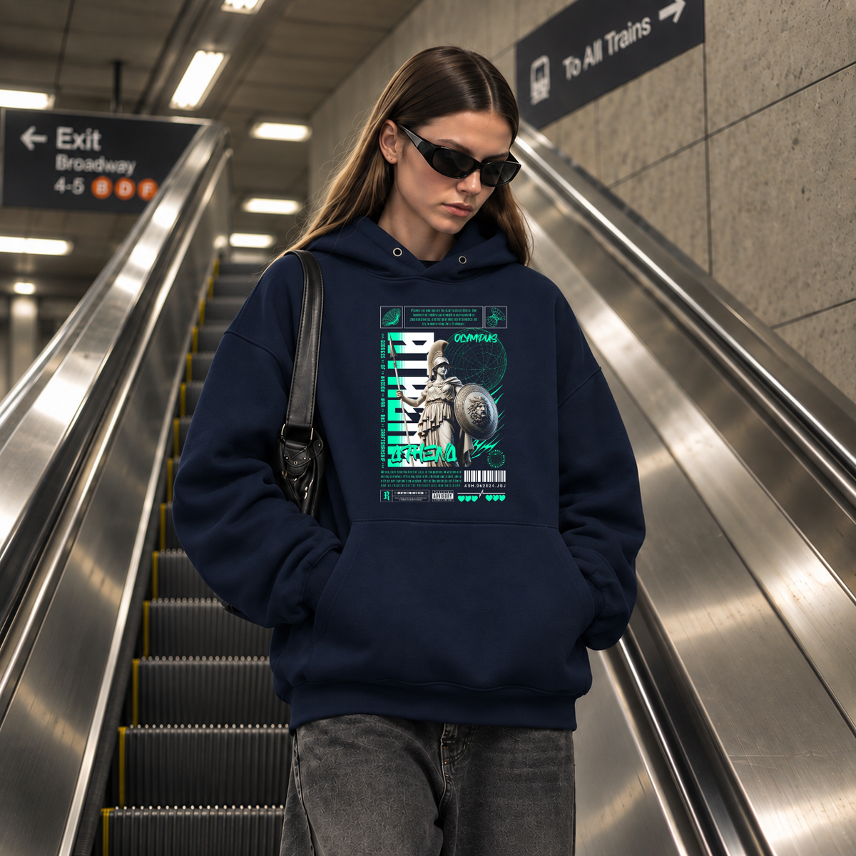 Athena Olympus Shield Hoodie – Dark Art / Renaissance Aesthetic Graphic Hoodie - Color: navy