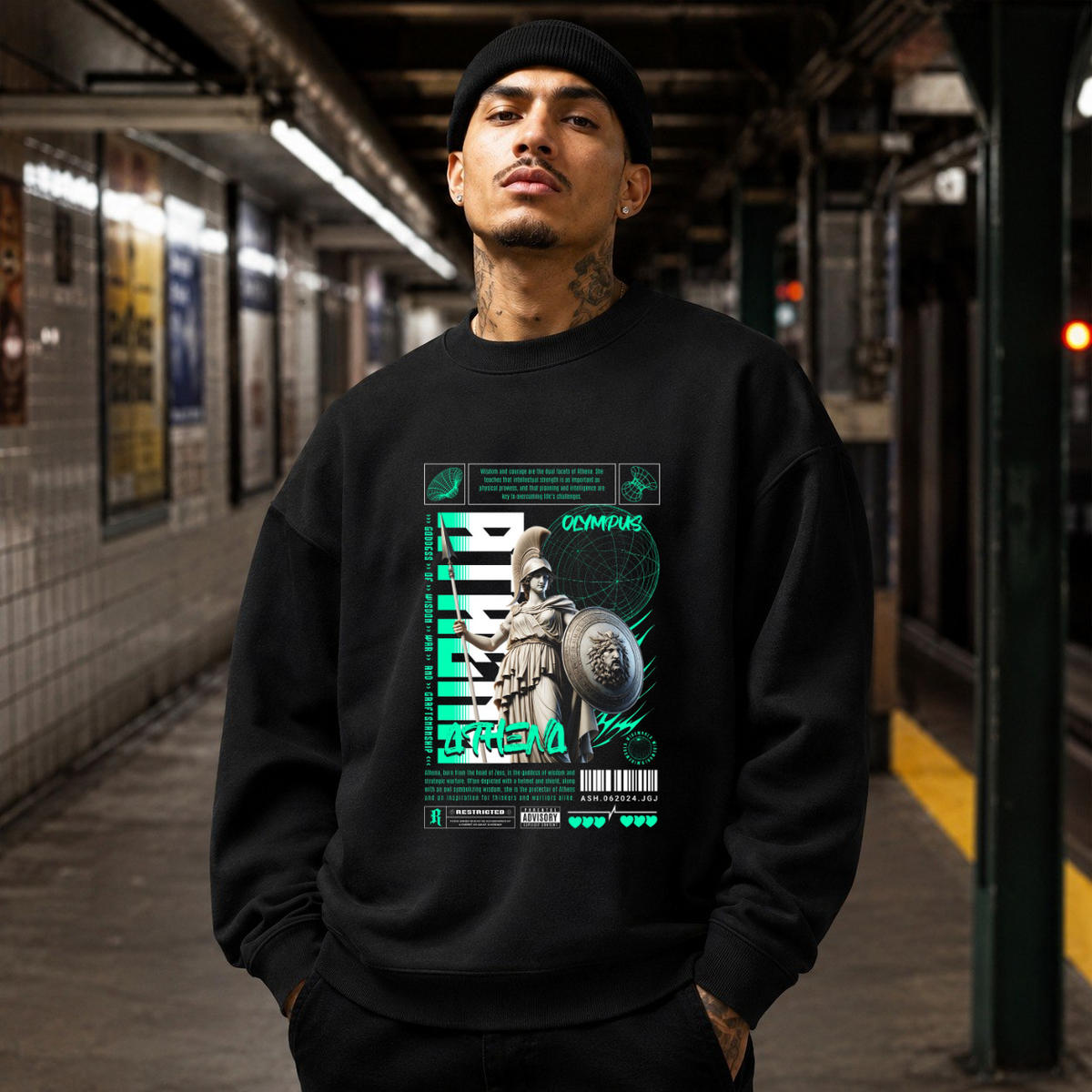 Athena Olympus Shield Sweatshirt – Dark Art / Renaissance Aesthetic Graphic Sweatshirt - Color: black