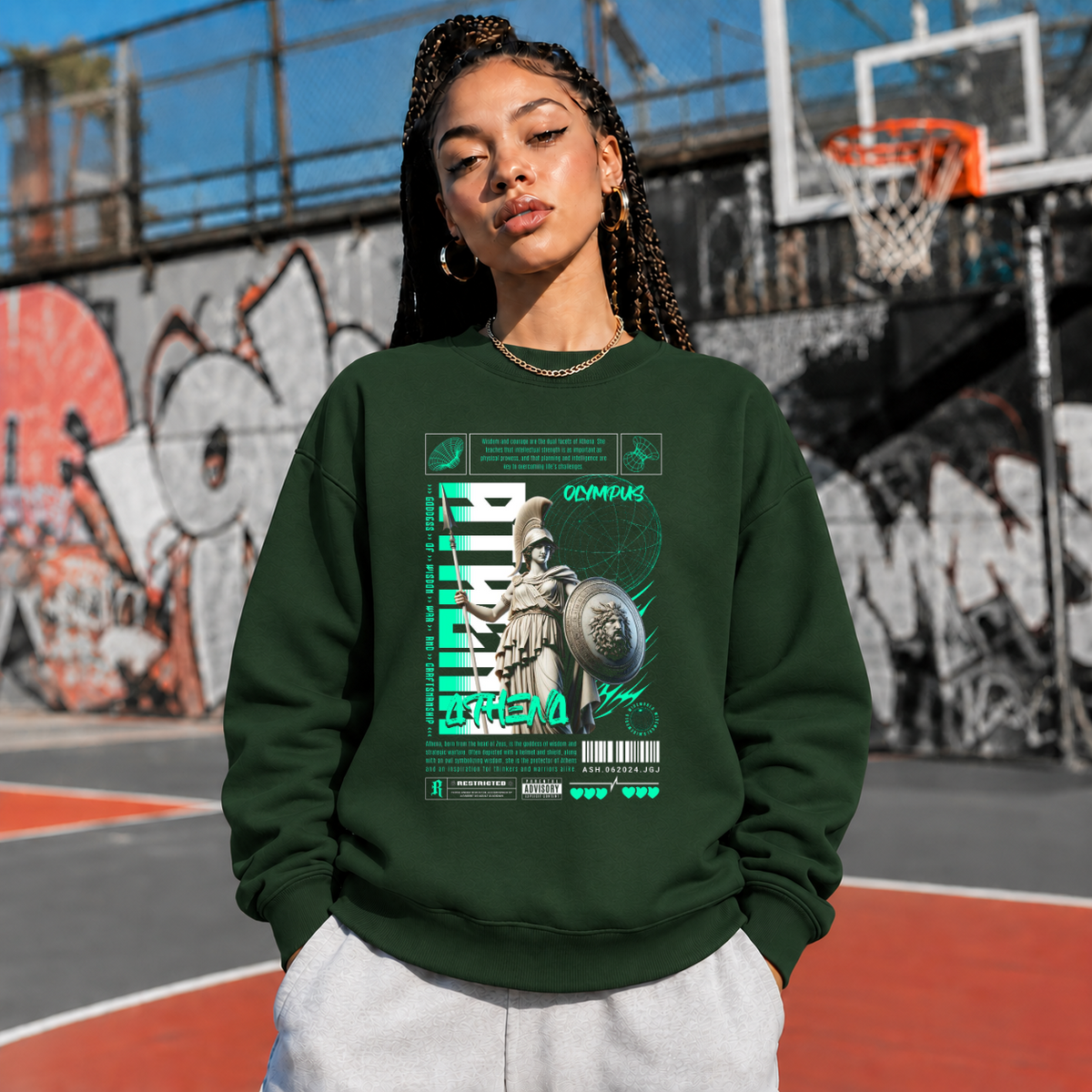 Athena Olympus Shield T-Shirt – Dark Art / Renaissance Aesthetic Graphic Tee - Color: forest green