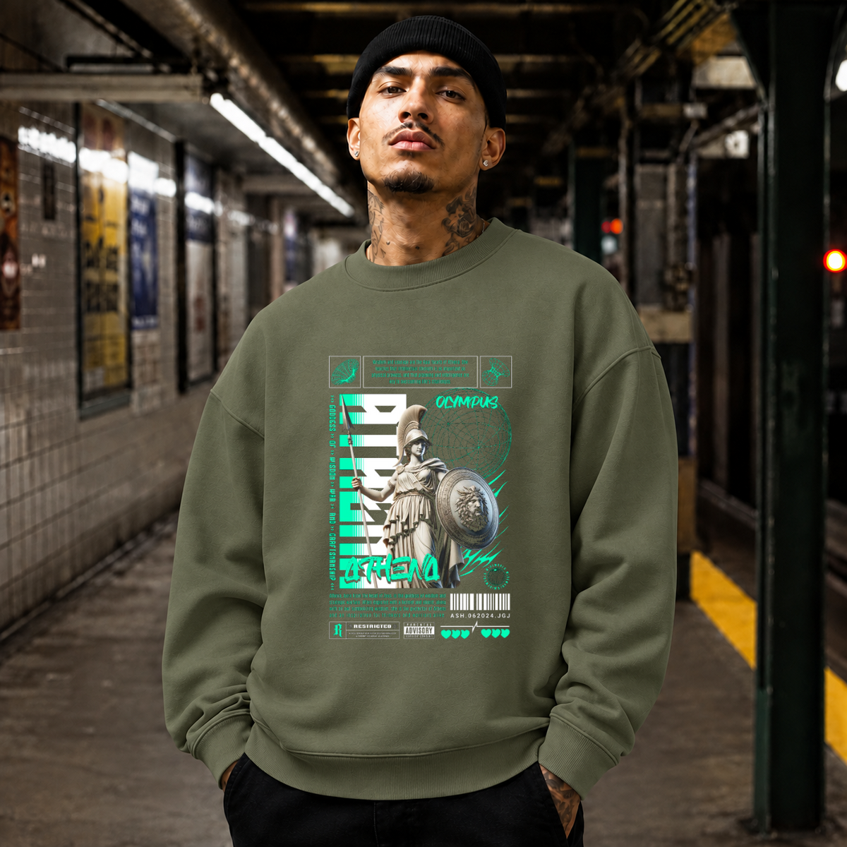 Athena Olympus Shield T-Shirt – Dark Art / Renaissance Aesthetic Graphic Tee - Color: military green