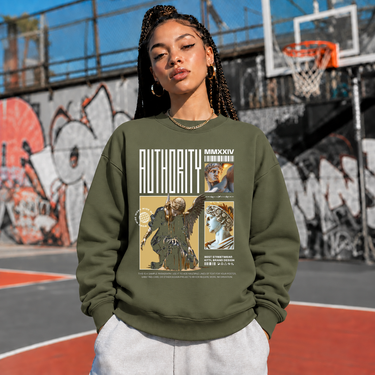 Authority Bust Sweatshirt – Dark Art / Renaissance Aesthetic Graphic Sweatshirt - Color: military green