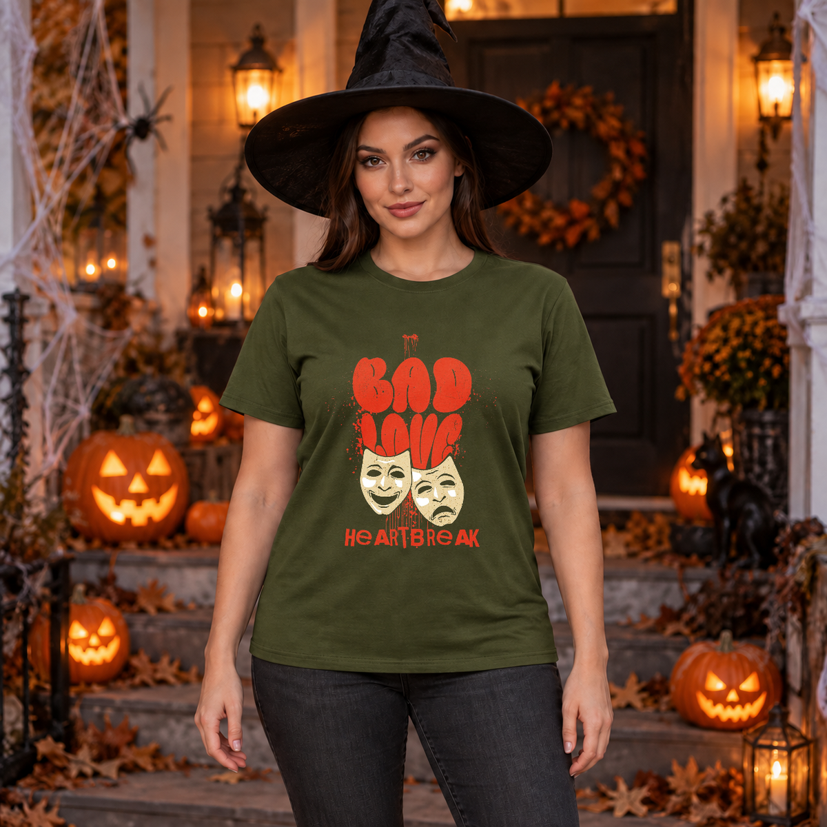 Bad Love T-Shirt – Dark Editorial Graphic Design Graphic Tee - Color: military green