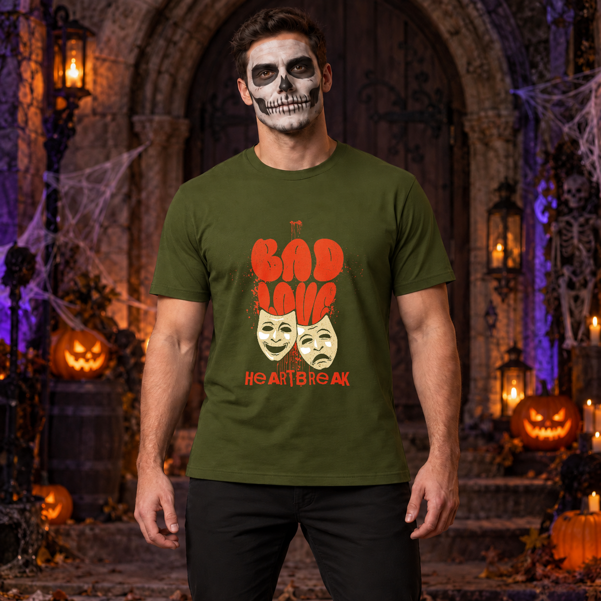 Bad Love T-Shirt – Dark Editorial Graphic Design Graphic Tee - Color: military green