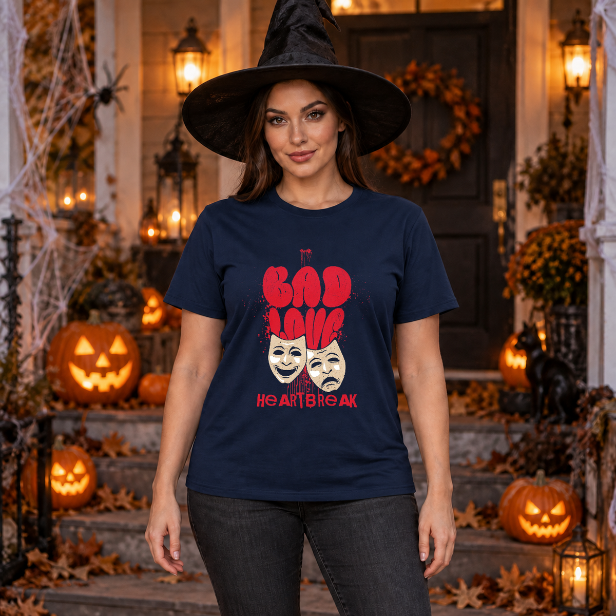 Bad Love T-Shirt – Dark Editorial Graphic Design Graphic Tee - Color: navy