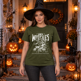 Bad Witches T-Shirt – Skull & Reaper Gothic Graphic Graphic Tee - Color: military green
