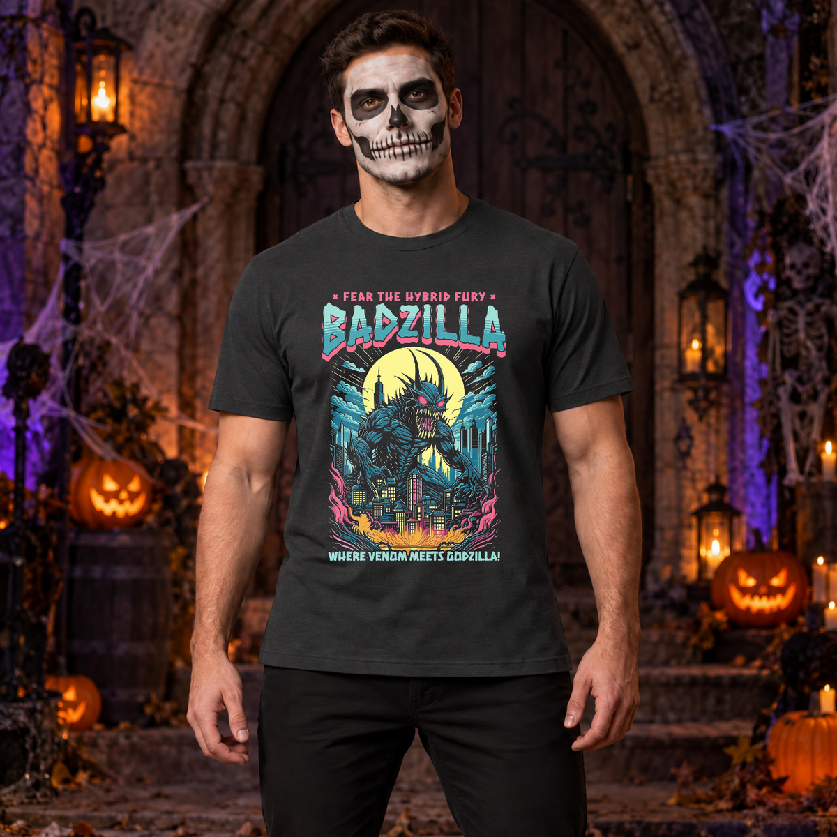 Badzilla T-Shirt – Dark Editorial Graphic Design Graphic Tee - Color: charcoal
