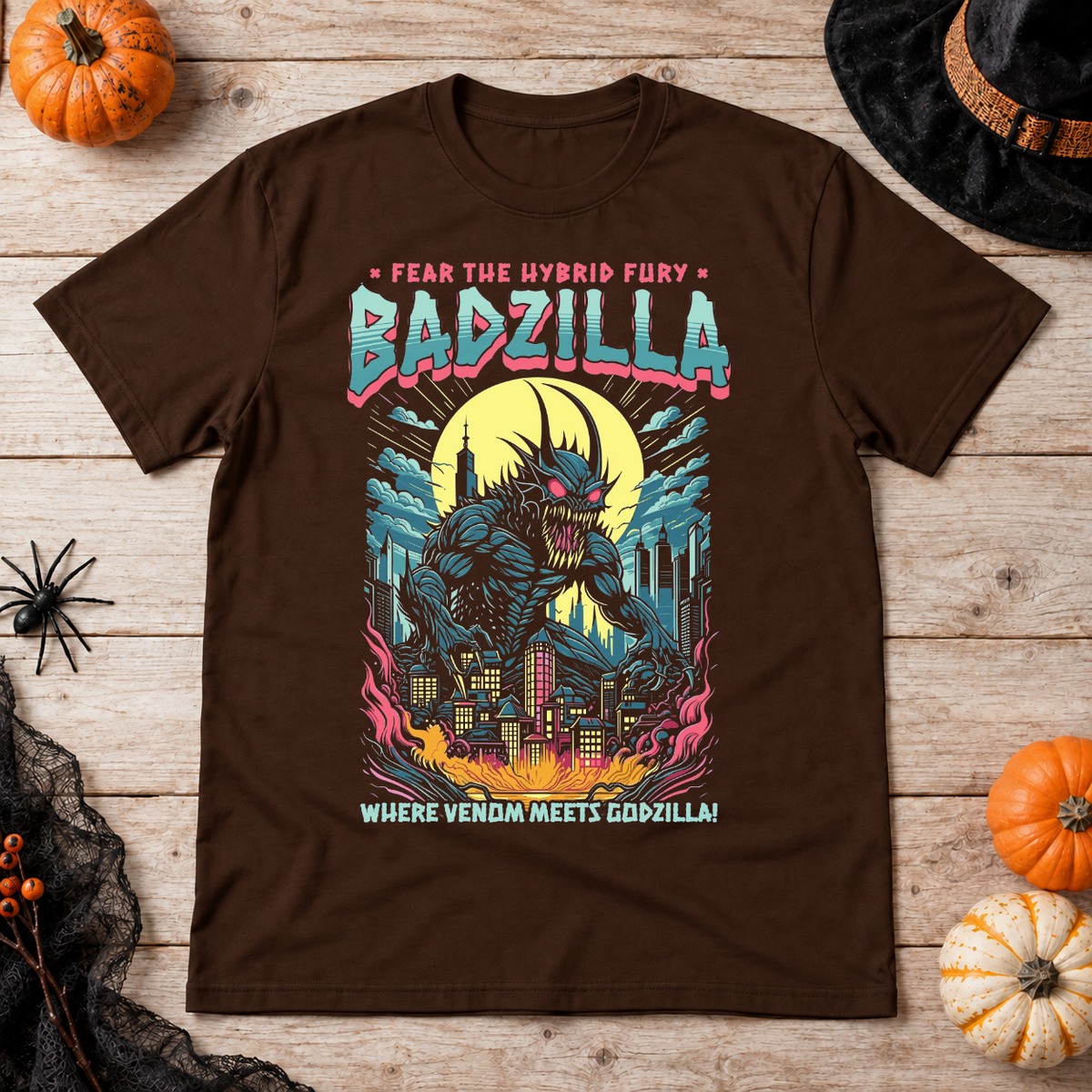 Badzilla T-Shirt – Dark Editorial Graphic Design Graphic Tee - Color: chocolate
