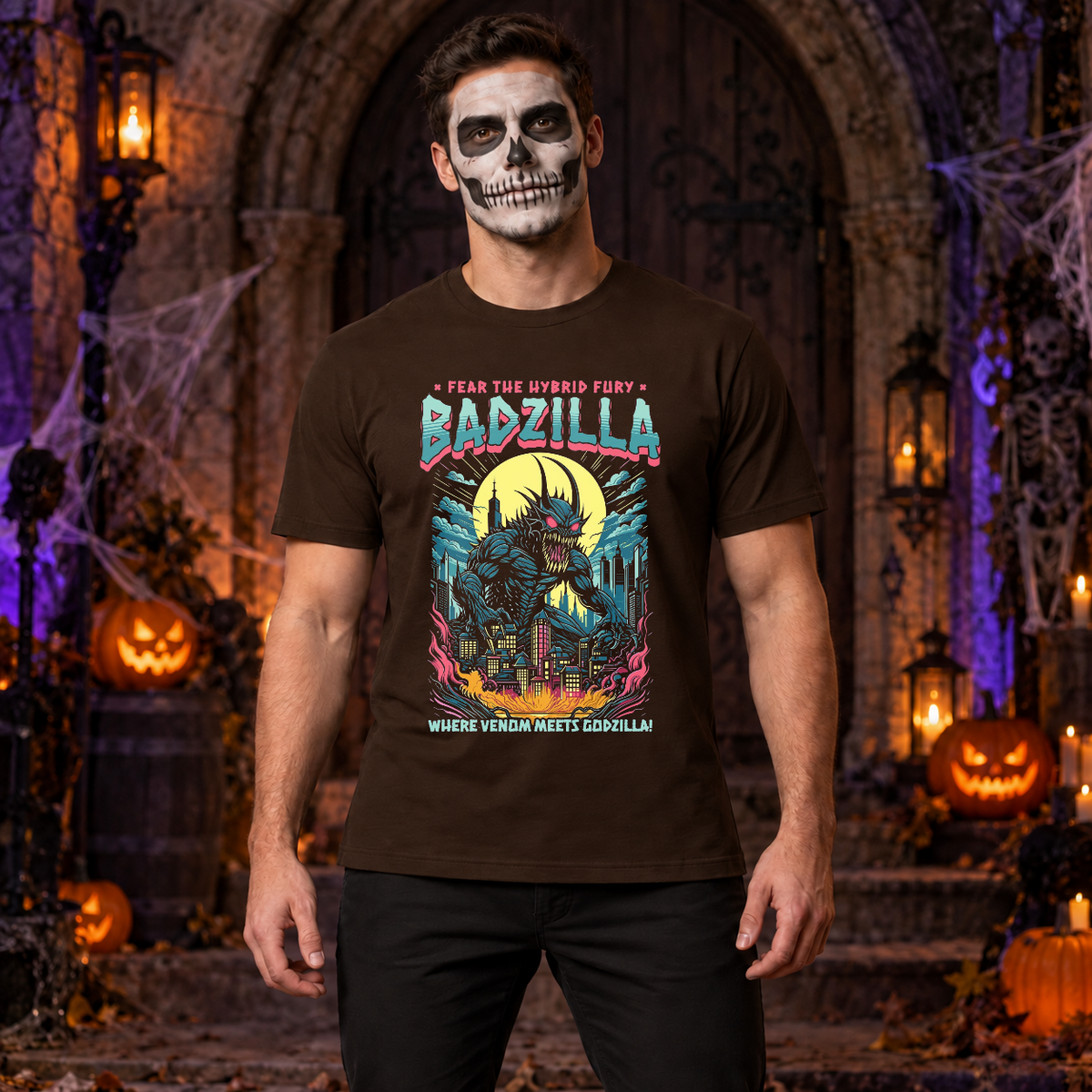 Badzilla T-Shirt – Dark Editorial Graphic Design Graphic Tee - Color: chocolate
