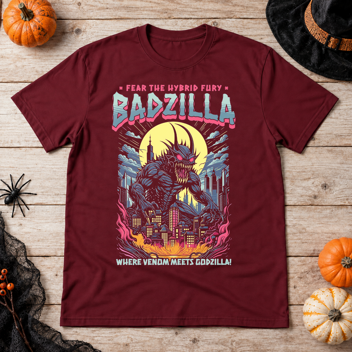 Badzilla T-Shirt – Dark Editorial Graphic Design Graphic Tee - Color: maroon
