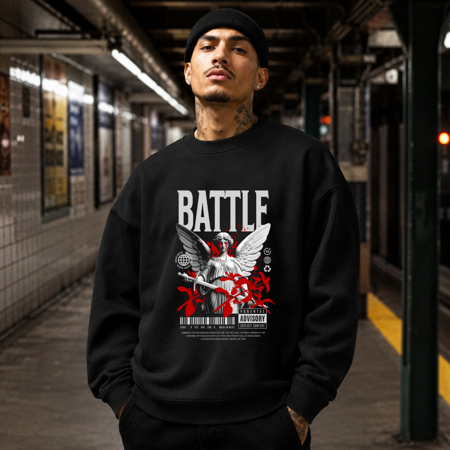 Battle God Angel T-Shirt – Gothic Streetwear Poster Graphic Tee - Color: black