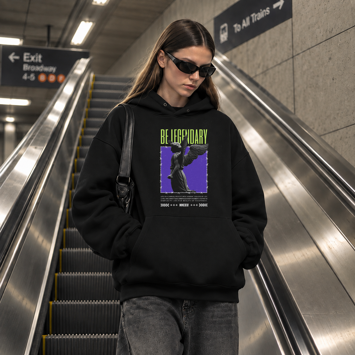 Be Legendary Angel Hoodie – Vintage Y2K / Acid Graphic Streetwear Hoodie - Color: black