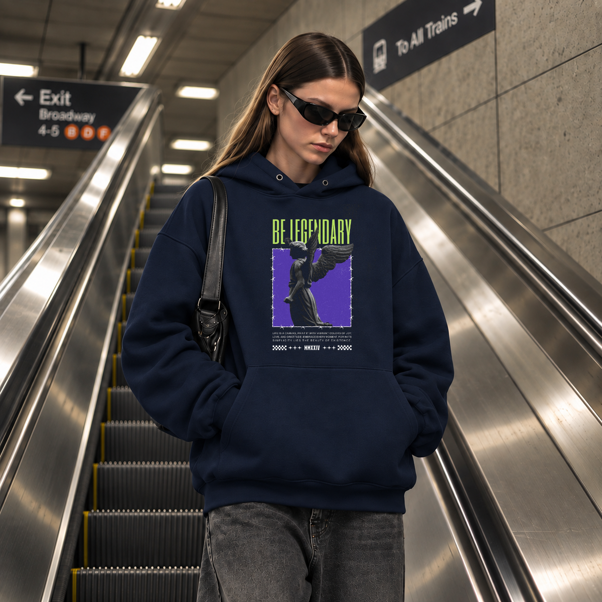 Be Legendary Angel Hoodie – Vintage Y2K / Acid Graphic Streetwear Hoodie - Color: navy