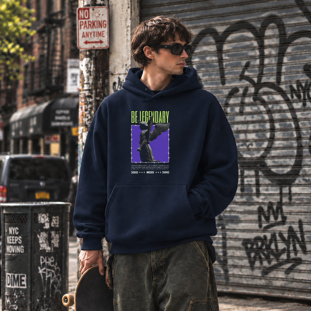 Be Legendary Angel Hoodie – Vintage Y2K / Acid Graphic Streetwear Hoodie - Color: navy