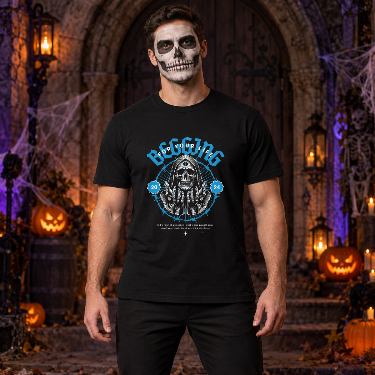 Begging For Your Life T-Shirt – Classic Halloween Graphic Design Graphic Tee - Color: black
