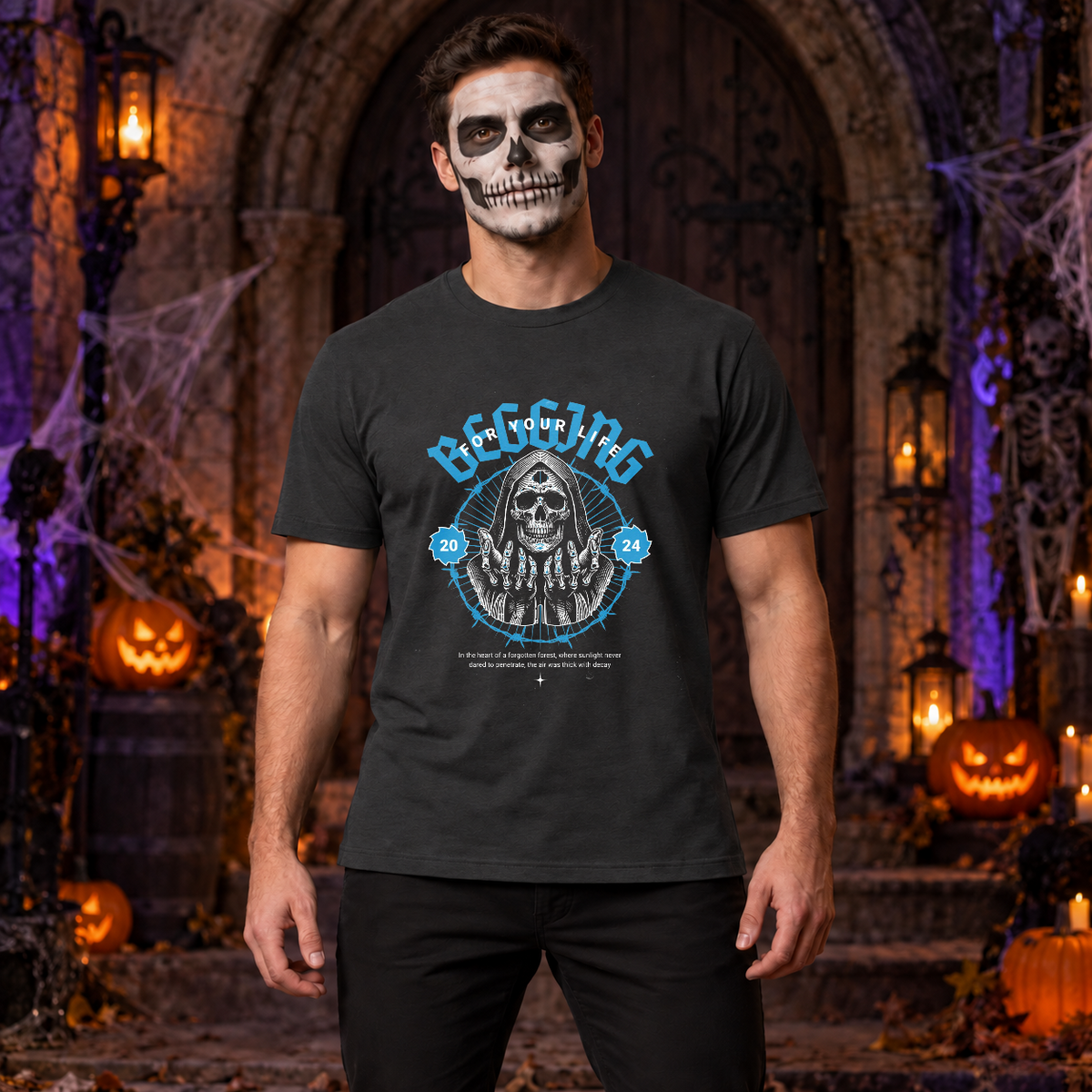 Begging For Your Life T-Shirt – Classic Halloween Graphic Design Graphic Tee - Color: charcoal