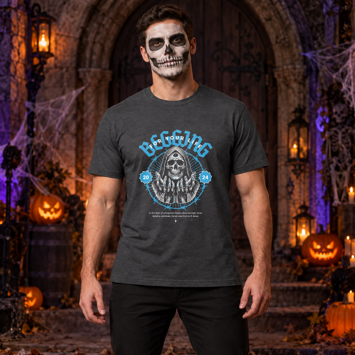 Begging For Your Life T-Shirt – Classic Halloween Graphic Design Graphic Tee - Color: dark heather