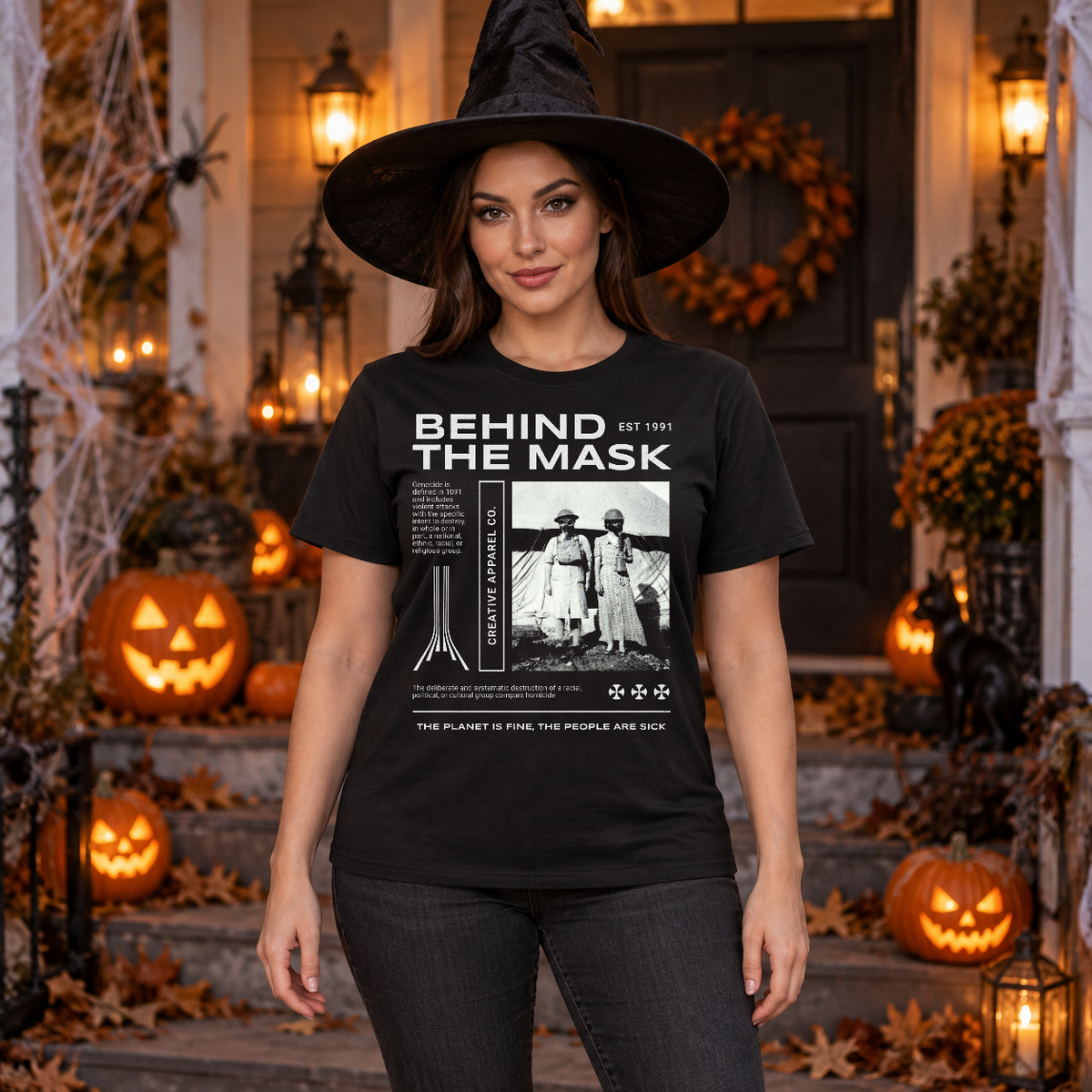 Behind The Mask T-Shirt – Classic Halloween Graphic Design Graphic Tee - Color: black