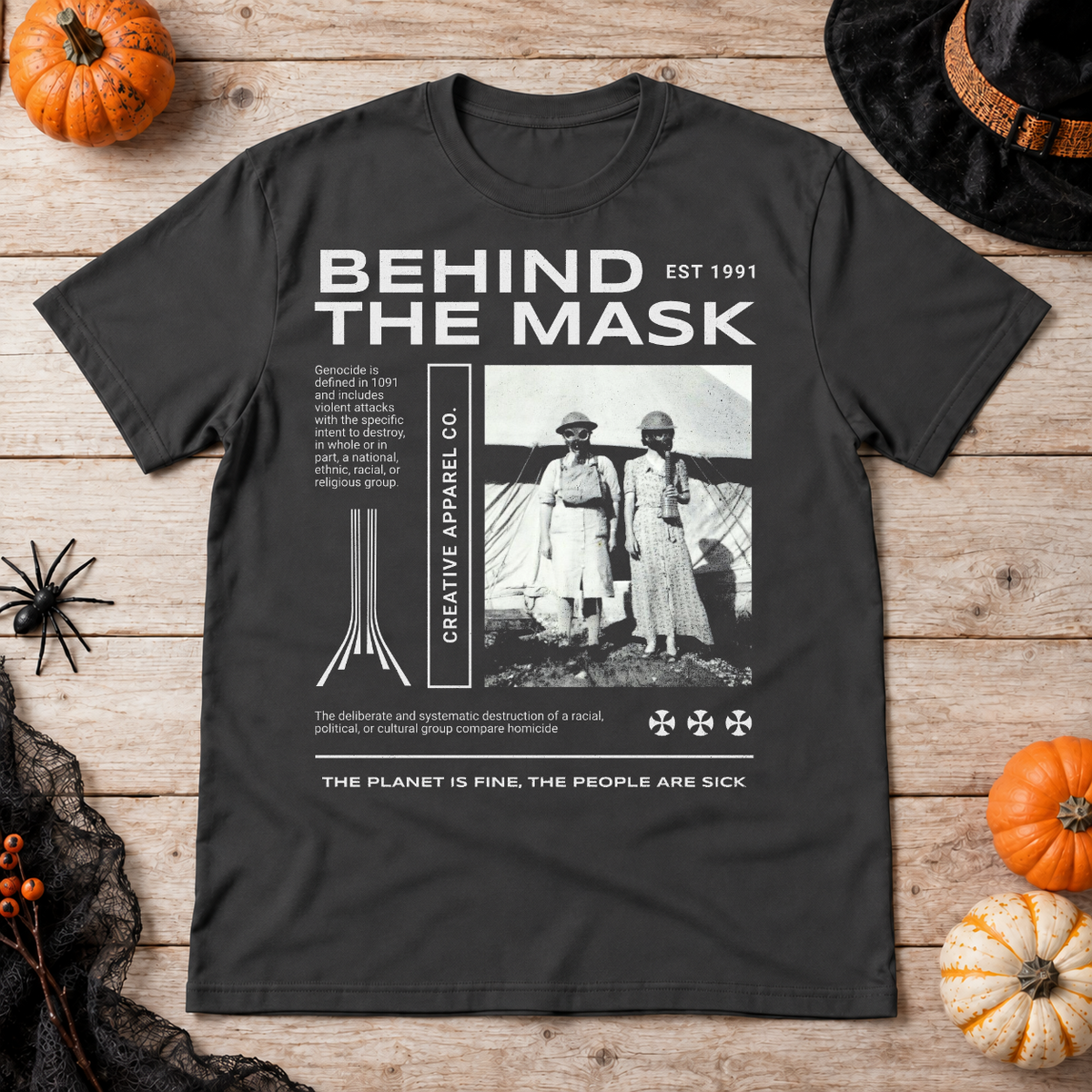 Behind The Mask T-Shirt – Classic Halloween Graphic Design Graphic Tee - Color: charcoal