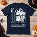 Behind The Mask T-Shirt – Classic Halloween Graphic Design Graphic Tee - Color: navy