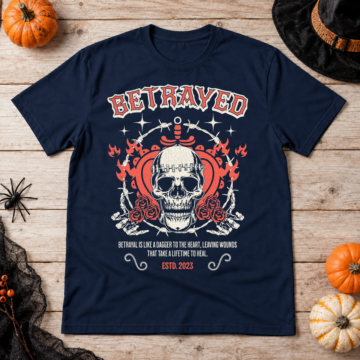 Betrayed T-Shirt – Dark Editorial Graphic Design Graphic Tee - Color: navy